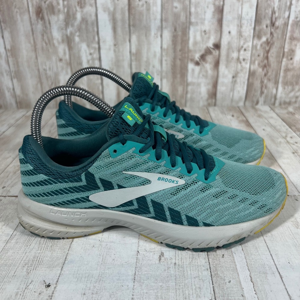 Brooks Launch 6 Teal Aqua Yellow Running Shoes 1202851B365 Womens 6.5